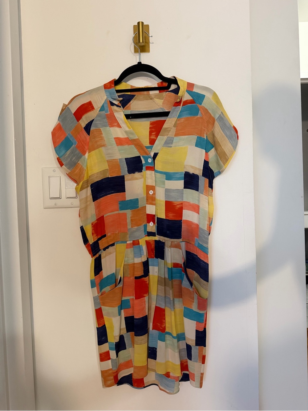 Alice + Olivia Multicolor Patchwork V-Neck Mini Dress